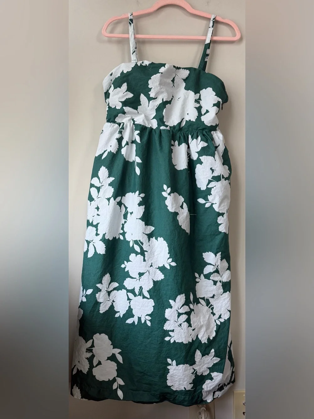 Cynthia Rowley Cotton Dress Sz 12 Green and White Floral - Picture 1 of 5